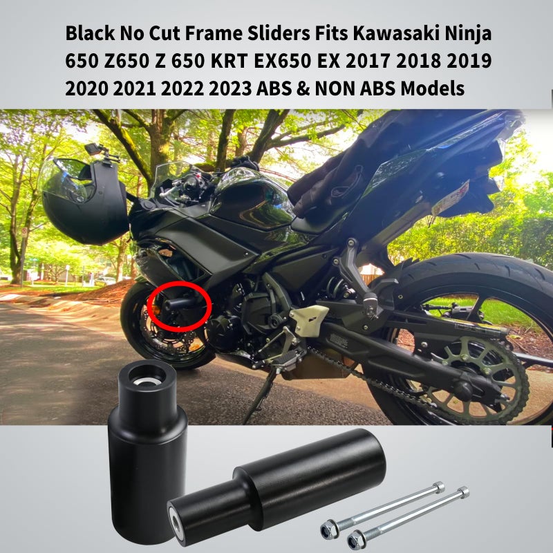 Vanshly Black No Cut Frame Sliders Fits Kawasaki Ninja 650 Z650 Z 650 KRT EX650 EX 2017 2018 2019 2020 2021 2022 2023 Fits ABS & NON ABS Models - 750-4519 - Image 2